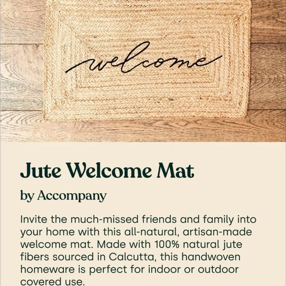 Accompany Other - NWT Accompany Jute Welcome Mat, Size: 15.5" × 26", MSRP $38